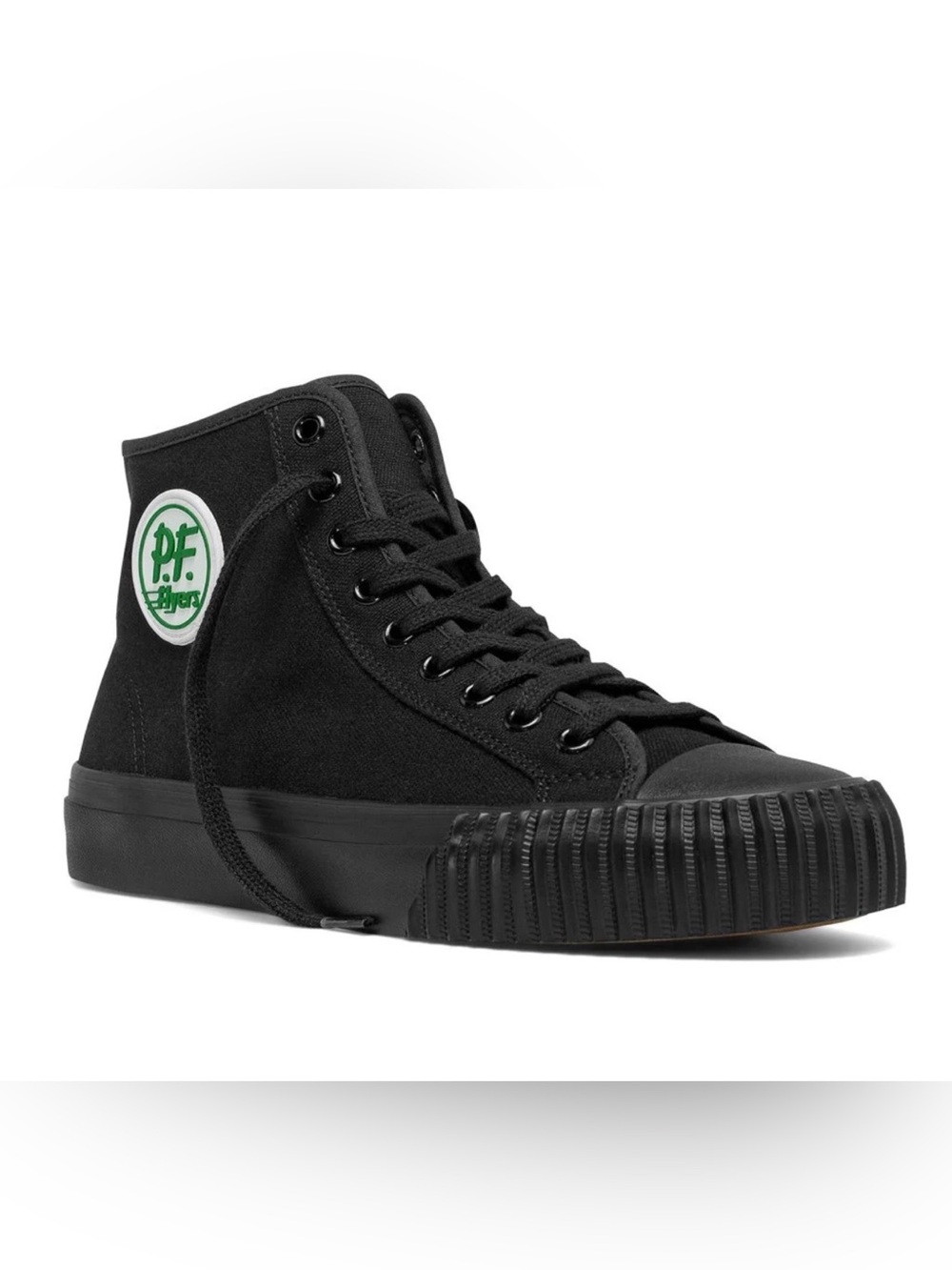 P.F. Flyers Men’s Black High-Top Canvas Sneaker with Green Logo size 12